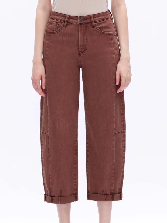 Bayeas Pants - BAYEAS High Rise Barrel Rolled Jeans Espresso Sz. 26 NWT Retail $108
